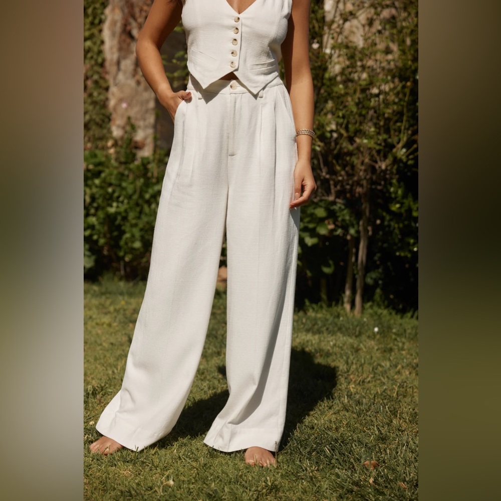 NWT 12th Tribe Diane White Linen Trouser